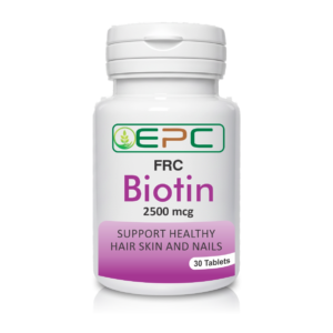 Biotin tablets by EastPrime Care, designed to promote healthy hair growth, strengthen nails, and improve skin vitality when taken daily