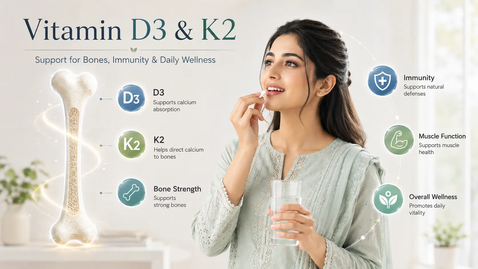 Vitamin D3 and K2 supplements in Karachi for bone strength calcium absorption and immunity