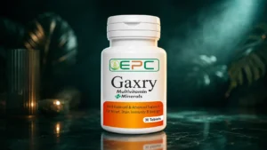 Gaxry multivitamin plus minerals tablets bottle on a premium dark green botanical background.