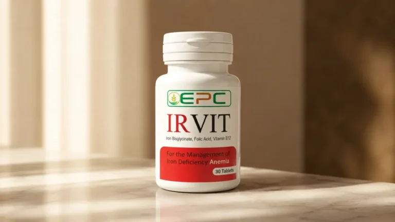 IRVIT iron supplement bottle with folic acid and vitamin B12 for healthy blood support in Islamabad