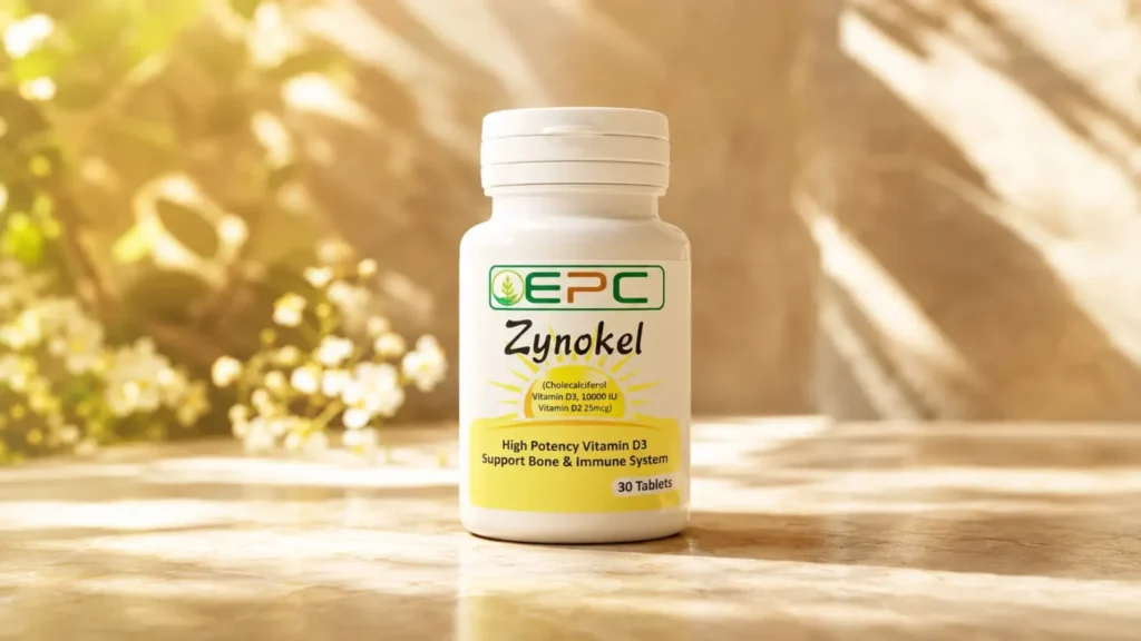 Zynokel vitamin D3 and K2 supplement bottle for bone and immune support in Islamabad