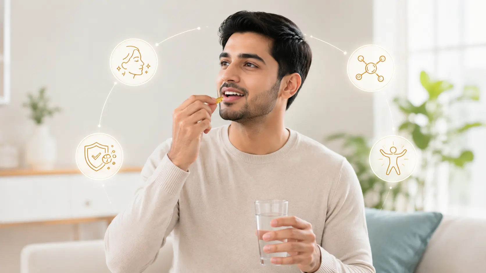 Man taking a vitamin E supplement for antioxidant and daily wellness in Peshawar